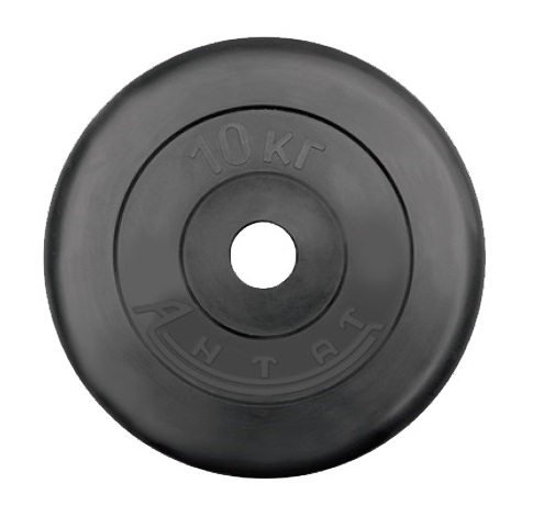 Диск обрезиненный 10 кг Антат, 26 мм, чёрный в Хабаровске - «Спорт-М»
