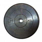 Диск обрезиненный - 15 кг, 50 мм, чёрный, Atlet